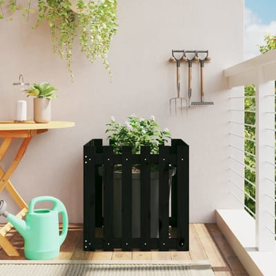 vidaXL - Plantenbak - met - hekontwerp - 60x60x60 - cm - massief - grenenhout - zwart