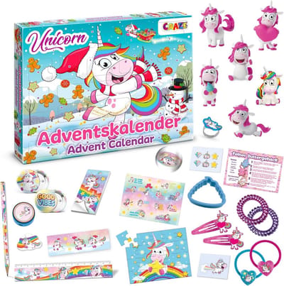 CRAZE UNICORN Eenhoorn-adventskalender voor kinderen 2025, speelgoed kerstkalender voor meisjes met eenhoorn-speelgoed en accessoires met slijm cadeau
