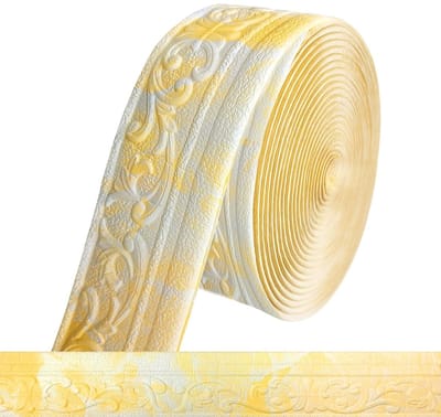 3D Stucco Moulding Wanddecoratie, Zelfklevende Waterdichte Border, 10 m x 8 cm, Perfect voor Hoeken en Plafondafwerking in Geel en Wit