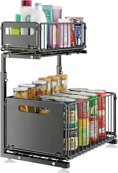 Dutchers.® Gootsteenkast Organizer - Keukenkast Organizer met schuiflade - Aanrechtorganizer - Gootsteenkast - Gootsteenrek - Zwart