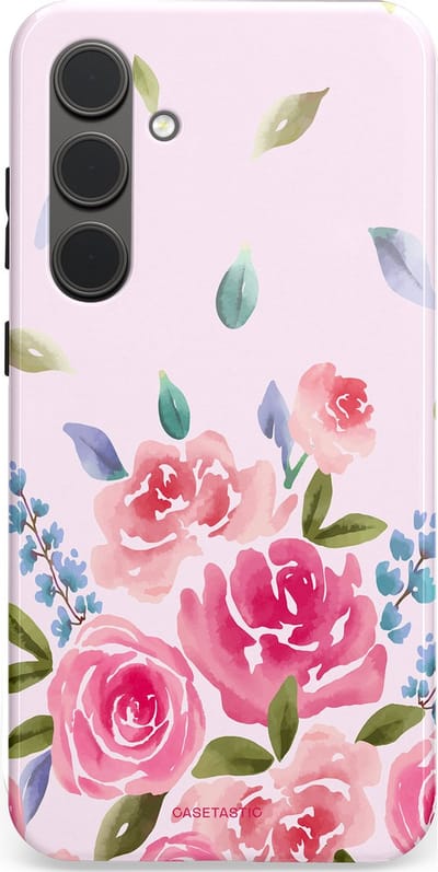 Casetastic hoesje geschikt voor Samsung Galaxy S24 Plus - Dubbellaagse bescherming - Aquarel Bloesem - Fashion Case - Lichtroze Lila Saliegroen