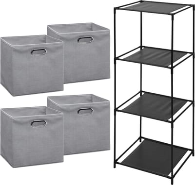 5Five Opbergrek Smartrack - met 4x mandjes stof - lichtgrijs - 34 x 98 cm
