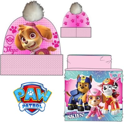 Paw Patrol Set - Muts + Colsjaal / Nekwarmer - Lichtroze - Maat 52 cm hoofdomtrek (± 2-4 jaar)