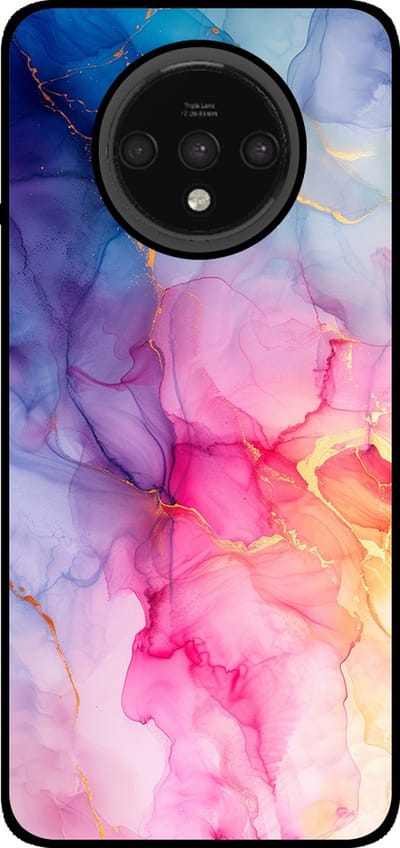 Smartphonica Telefoonhoesje Geschikt voor OnePlus 7T met marmer opdruk - TPU backcover case marble design - Regenboog geschikt voor OnePlus 7T