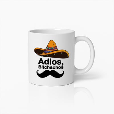 330ml Grappige Mexicaanse Thema Mok – "Adios, Bitchachos" met Sombrero en Snor – Humoristisch Koffiebeker Cadeau