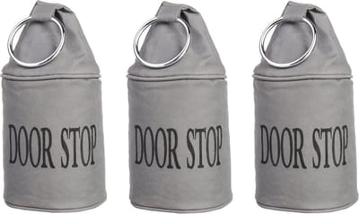 Canvas deurstopper grijs - 3x - met ring -H15 cm - Deur vastzetter - Deurstop 2,7 kg