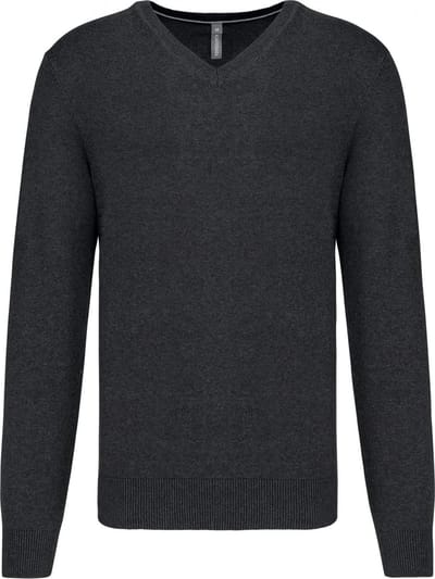 Pullover/Cardigan Heren S Kariban V-hals Lange mouw Black Heather 87% Katoen, 11% Polyamide, 2% Elasthan