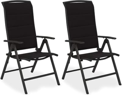BRUBAKER Set van 2 Tuinstoelen Milano - Hoge Rugleuning Opvouwbaar - 8-voudig verstelbare Rugleuning - Vouwstoel Aluminium - Weerbestendig - Antraciet