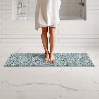 Pluche Badkamertapijt - Badmat Chenille - Snel Drogen - Zeer Absorberend - 53 x 150 cm - Spa Blauw