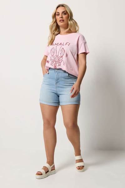 Yours Lichtblauwe Denim Boyfriend Shorts Size 54