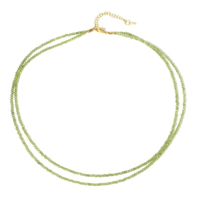 Cavill - Halsketting 925 Sterling Zilver Verguld - Dubbelstrengs Facetgeslepen Peridoot 34 96 ct - Lichtgroen Elegant Verstelbaar