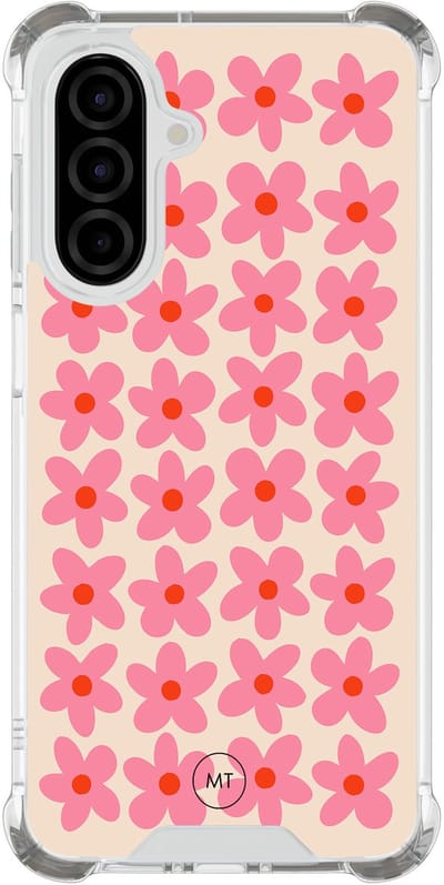 Hoesje (shockproof) geschikt voor Samsung Galaxy A26 - Retro Blooms - Extra sterke case - TPU/polycarbonaat - Bloemen - Roze, Transparant