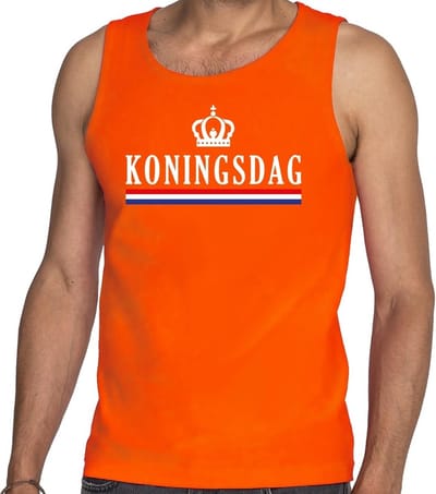 Oranje Koningsdag met vlag tanktop / mouwloos shirt - Singlet voor heren - Koningsdag kleding S