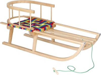 Houten Kinder Slee - Winter Speelgoed - Sneeuw Pret - Afneembare Rugleuning - 90 x 32 cm - Multicolor