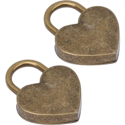 2 Sets Hartslot Metaal Vintage Hangslot Huishoudelijke Knutselbenodigdheden met Sleutels 30x39mm Roségoud