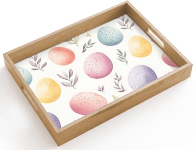 Dienblad hout 40x30 cm - Schootdienblad - Eieren - Kleurrijk - Patroon - Borrelplank rechthoek - Plateau dienbladen