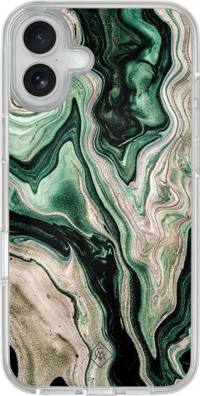 Casimoda® hoesje - Geschikt voor iPhone 16 - Groen marmer / Marble - 2-in-1 case - Schokbestendig - Marble design - Verhoogde randen - Groen, Transparant
