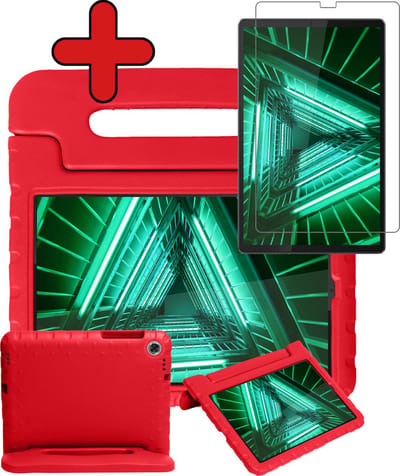 Hoesje - Geschikt voor Lenovo Tab M10 FHD Plus (2e / 2nd Generatie) - Met Screenprotector - Kinderhoes - Shockproof Bumper - Kidsproof Case - Tablethoes - Kinder Hoes Cover - Rood