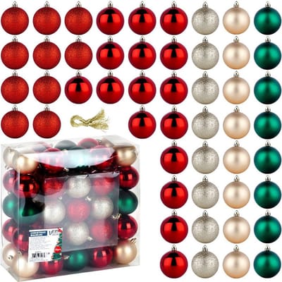 Kerstballen Set Onbreekbaar Rood Groen Champagne 6 cm 50 stuks - Kerstdecoratie