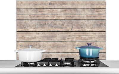 Spatscherm keuken 100x65 cm - Kookplaat achterwand Brocante - Patronen - Hout - Planken - Muurbeschermer - Spatwand fornuis - Hoogwaardig aluminium