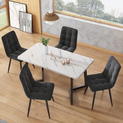 Sweiko Eetkamerstoel (4 pcs), donker grijs, 4-set gestoffeerde stoel ontwerp stoel met rugleuning, zitting in fluwelen metalen frame