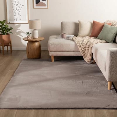 Flycarpets Amalfi vloerkleed Taupe - Laagpolig wasbaar Fluffy en Zacht - 80x150 cm