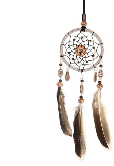 Dailygoods- Dromenvanger Handgemaakt - Wanddecoratie Auto/Huis - Veelkleurig Verenmateriaal - Elegante Schelpen - Geluk en Zoete Dromen
