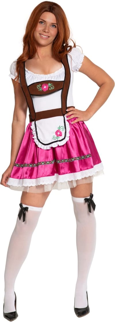 Partychimp Sexy Oktoberfest Dirndl Dames Fay Fuchsia Oktoberfest Dames Carnavalskleding Dames Carnaval Kostuum Dames - Polyester - Stretch - Fuchsia- Maat S/36