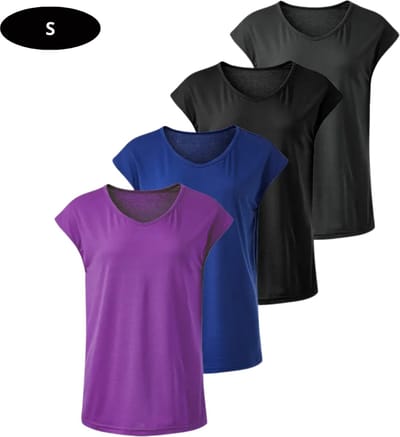 Livano Sportshirt Dames - Sport - Fitness - Compressie Shirt - Corrigerend Hemd - Sportkleding - Vrouwen - 4 Stuks - Gemengd - S