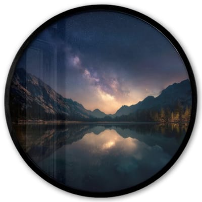 Poster in lijst Rond - Fotolijst 40x40 cm - Posters - Kristalhelder meer - Bergen - Bergen - Ronde posterlijst zwart - Decoratie - Wanddecoratie woonkamer - Muurdecoratie slaapkamer
