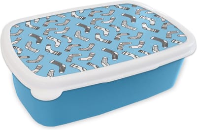 Broodtrommel Blauw - Lunchbox - Brooddoos - Sokken - Patronen - Vintage - 18x12x6 cm - Kinderen - Jongen