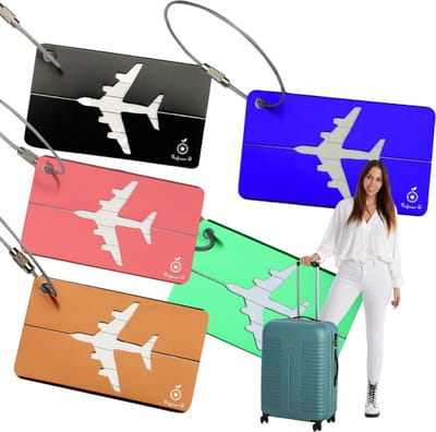 Professor Q Kofferlabels Aluminium 5 Stuks – Bagagelabels met RVS Staalkabel – Naamlabels voor Koffer, Handbagage, Reistas & Rugzak – 5 Kleuren