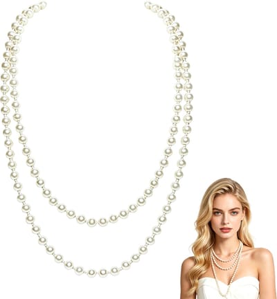 Halsketting met imitatieparels – 1,5 m – Veelzijdige stylingopties – Kralenketting van kunststof – Accessoire voor feesten en formele gelegenheden – Lange ketting voor over een trui – Sleutelbeenhalsketting – Sieraden voor bruiloften en verlovingen