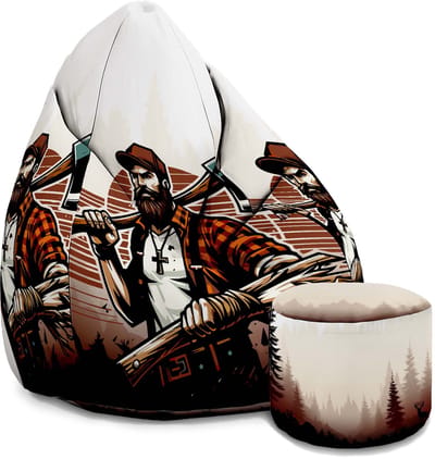 DreamRoots Velvet Zitzak voor Volwassenen – Luxe Beanbag met Voetsteun en Afneembare Hoes – Inclusief Vulling – 80x80x120 cm - Lumberjack