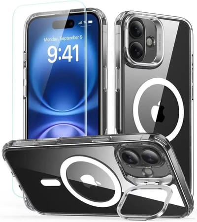 ESR Classic Hybrid HaloLock Hoesje Geschikt voor Apple iPhone 16 - Met Screenprotector - Compatibel met MagSafe - Back Cover met Standaard - Camera Kickstand - Gehard Glas - Transparant