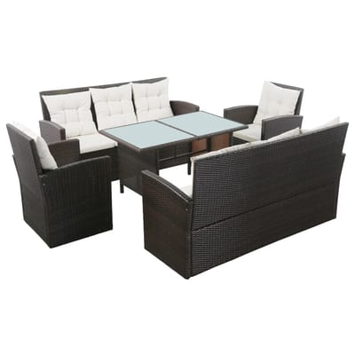 vidaXL - 5-delige - Loungeset - met - kussens - poly - rattan - bruin