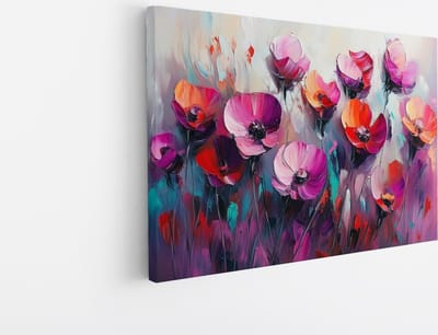 Saammp Canvas Schilderij - Kleurrijke Bloemen - Abstract - Botanisch - 45x30 - Canvas Decor - Woonkamer Wanddecoratie - Muurkunst Kantoor