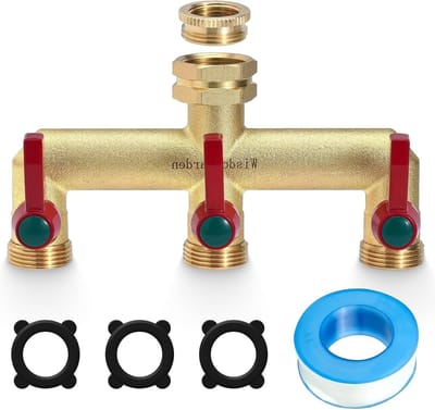 3-Weg Waterdistributeur van Messing voor Tuinslangen met 3 Verlenghandvatten en Duurzaam Hexagonaal Waterinlaat Systeem