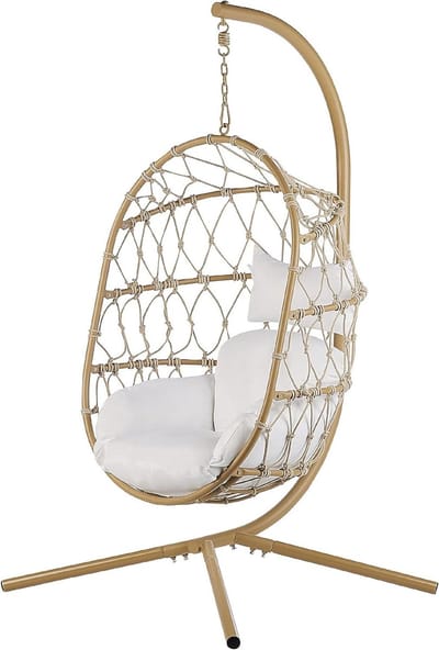 Hangende schommelstoel - Zitmeubel touw - Ontspannen buiten - Boho stijl - 100x108 cm - Beige