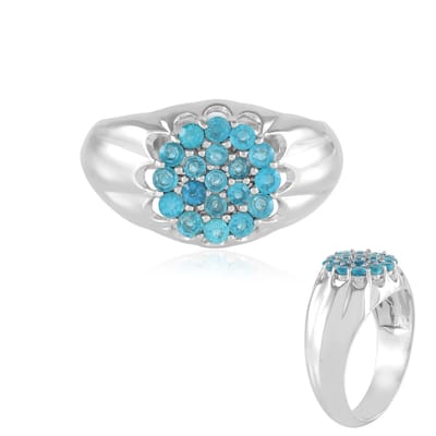 Cavill - Zilveren Ring met Neon Blauwe Apatieten 0,63 ct - 925 Sterling Zilver Platina - Ronde Prong Zetting - Elegante Braziliaanse Edelstenen