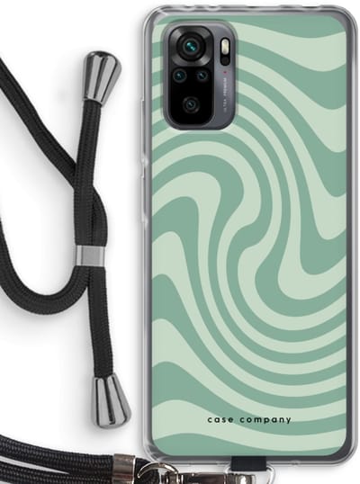 Case Company® - Hoesje met koord geschikt voor Xiaomi Redmi Note 10 Pro hoesje met Koord - Swirl Groen - Telefoonhoesje met Zwart Koord - Bescherming aan alle Kanten en Over de Schermrand