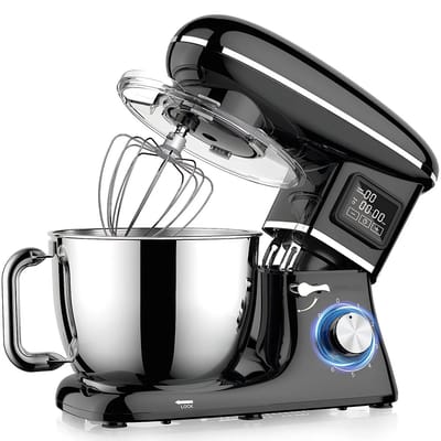 Keukenmachine 1500W - Standmixer 6,5L met LED Display - 6 Snelheden - RVS Mengkom - Zwart