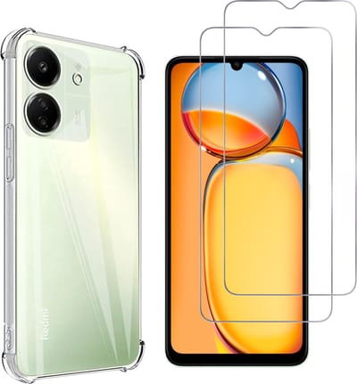 Hoesje voor Xiaomi Redmi 13C / Poco C65 backcover Shockproof siliconen Transparant en 2 stuks Screenprotector Gehard Glas