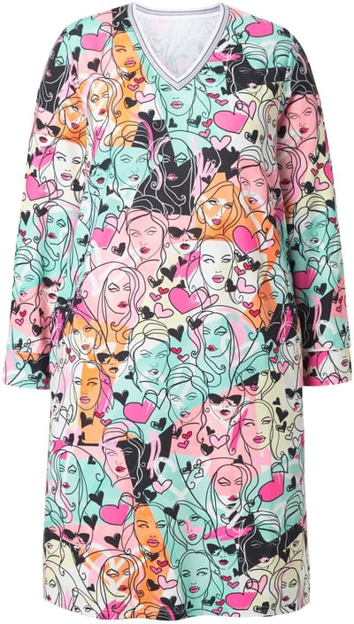 MIAMODA - Dames - Sweatjurk A-lijn all-over print lange mouw - Off-white - Maat 44
