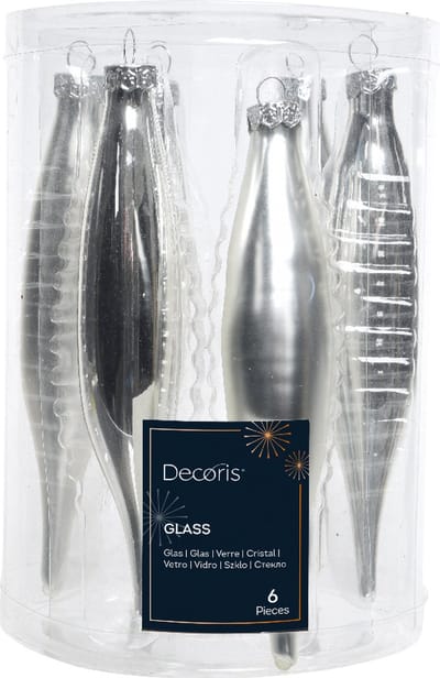 6 kerstpegels zilver glans