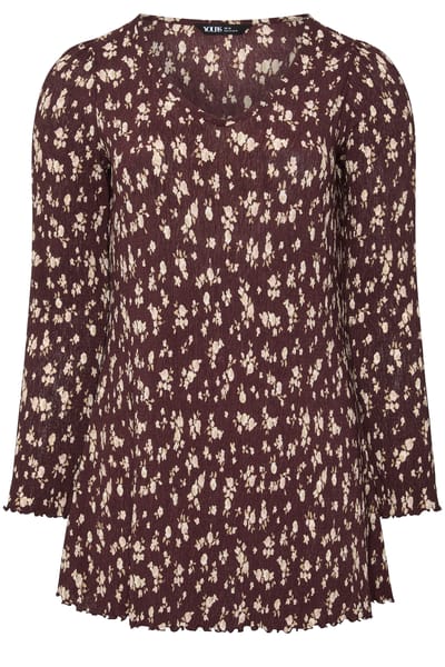 Yours Chocoladebruine Tuniektop Met Kleine Bloemenprint Size 42