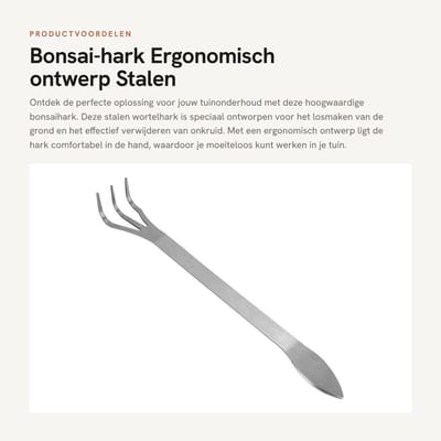 Dailygoods- Bonsai-hark Ergonomisch Ontwerp - Roestvrij Staal - Tuingereedschapset - Grondloshark - Onkruidverwijderaar - 3 Tanden - Tuingereedschap