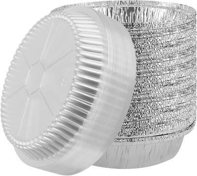 40 Stuks 7 Inch Ronde Folietrays met Deksel, Aluminium Cakevormen voor Bakken, Maaltijdvoorbereiding en Afhaalmaaltijden, Oven- en Vriesbestendig