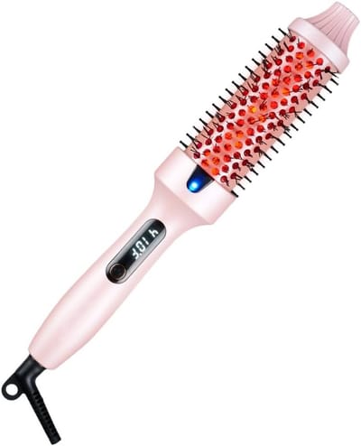 Thermal Brush Thermoborstel met infraroodtechnologie, 2-in-1 styler & föhn, 30 seconden snelle opwarming, lcd-temperatuurweergave, ionische krulborstel voor natuurlijke krullen en gladmaken（roze）
