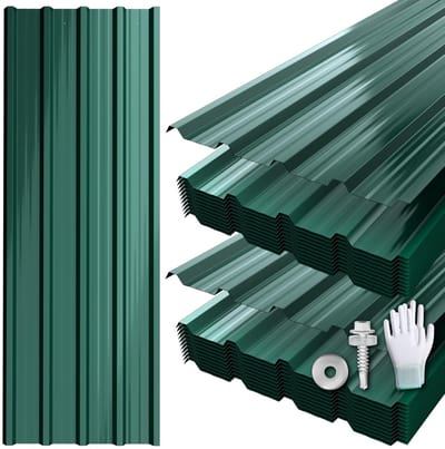 Dakplaten Set - Golfplaten Trapezium - Dak en Wand - Roestbestendig Verzinkt Staal - 14 m² - Groen Zwart